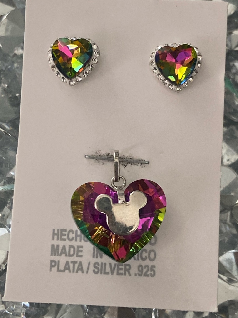 Heart-Shaped Rainbow Mystic Topaz Gemstone Earrings & Pendant Set - Silver 925